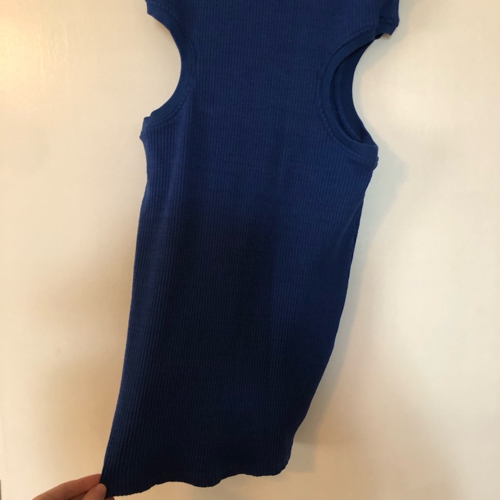 Zara Blue Ribbed Cut-Out Bodycon Mini Dress - Picture 7 of 9